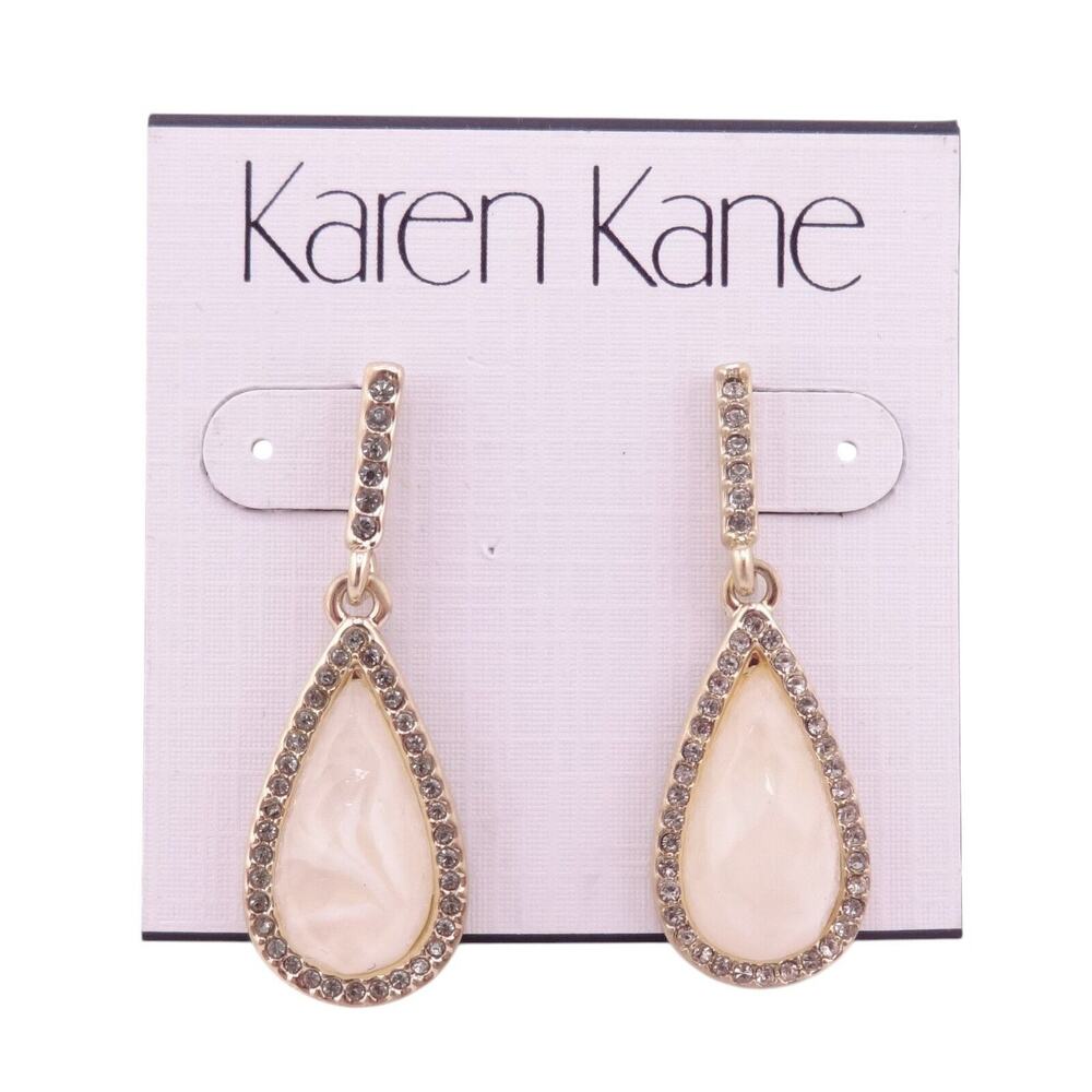 Karen Kane Faceted Cream Teardrop & Dark Grey Crystal Border Dangle Earrings NEW